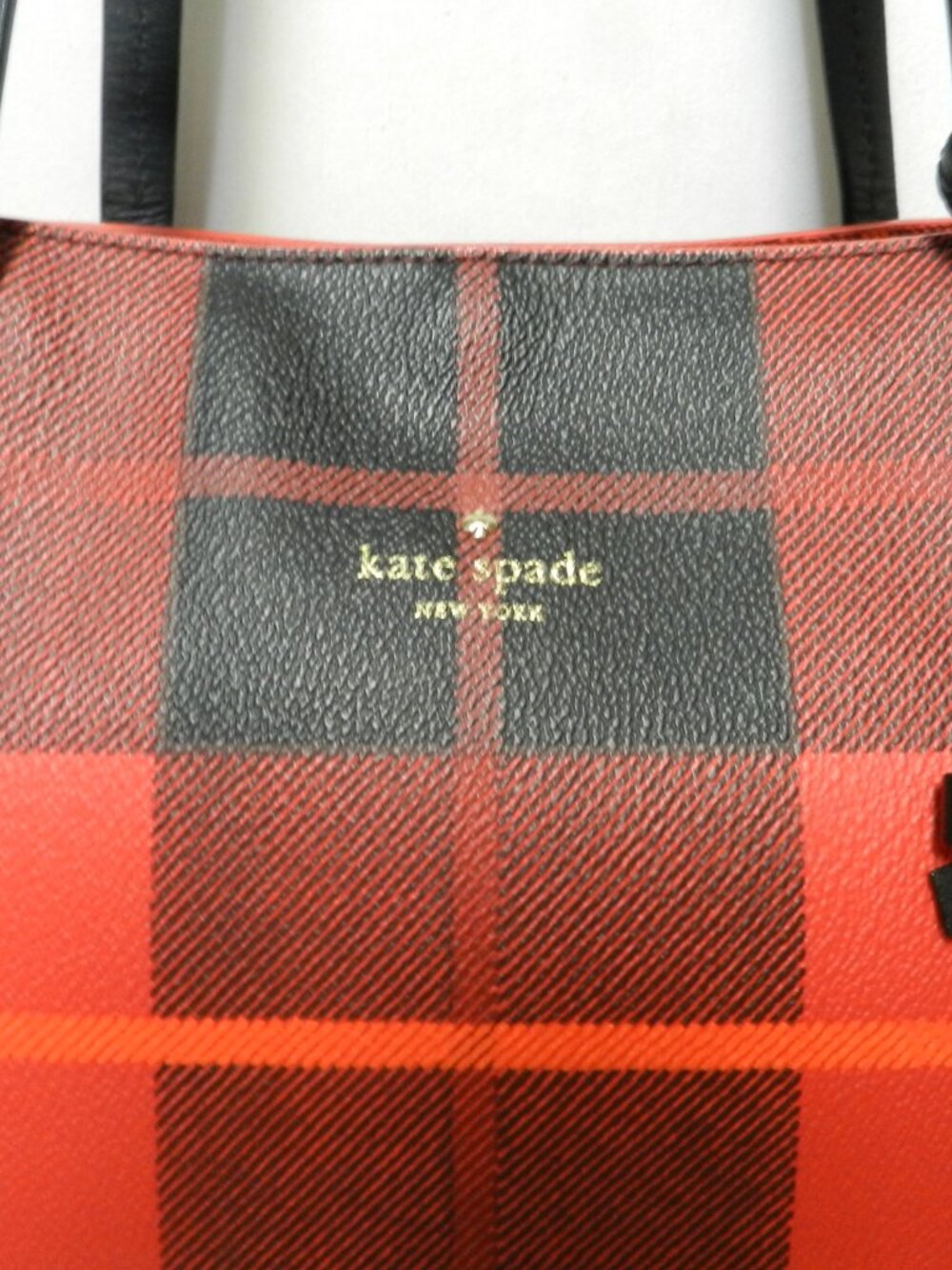 Kate Spade Hawthorne Lane red plaid tartan shoulder tote bag purse Coated Canvas - Picture 6 of 15